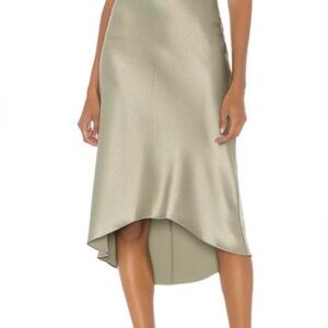 Alice + Olivia Satin High-Low Skirt in Olive Green